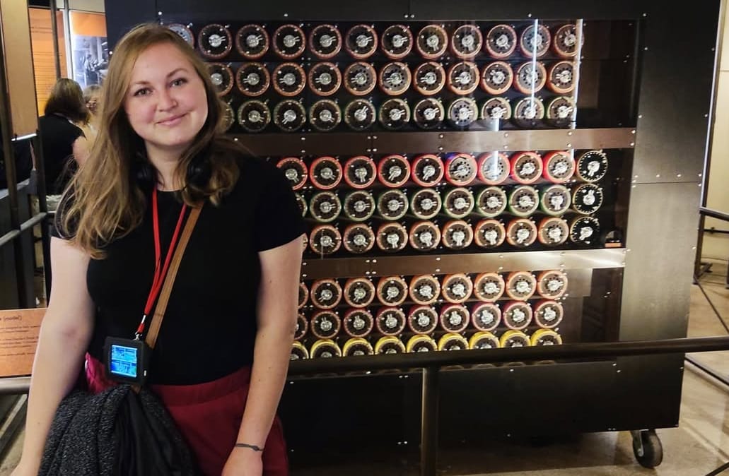 Me visiting the Bombe by Alan Turing at Bletchley Park in 2021.